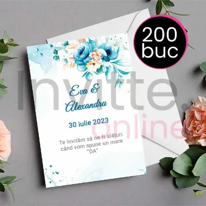 Pachet de 200 invitatii tiparite cu pic alb