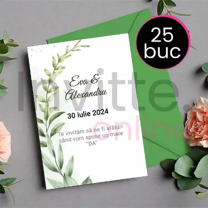 Poza cu Pachet 25 invitatii tiparite de nunta cu plic verde