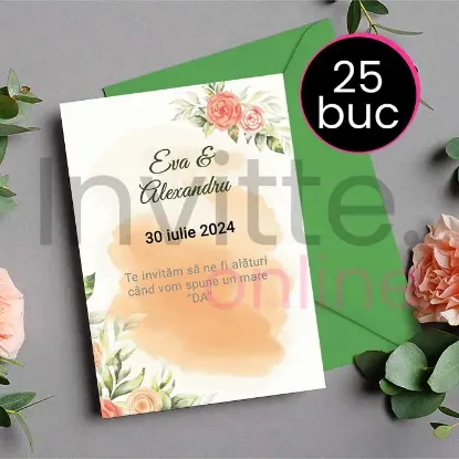 Poza cu Pachet 25 invitatii tiparite de nunta cu plic verde deschis