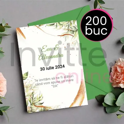 Poza cu Pachet 200 invitatii tiparite de nunta cu plic verde