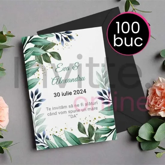 Poza cu Pachet 100 invitatii tiparite de nunta cu plic negru