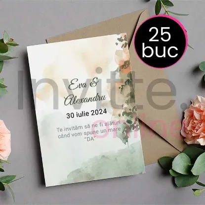 Poza cu Pachet 25 invitatii tiparite de nunta cu plic kraft