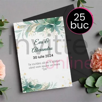 Poza cu Pachet 25 invitatii tiparite de nunta cu plic negru