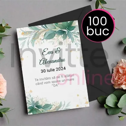 Poza cu Pachet 100 invitatii tiparite de nunta cu plic negru