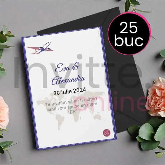 Poza cu Pachet 25 invitatii tiparite de nunta cu plic negru