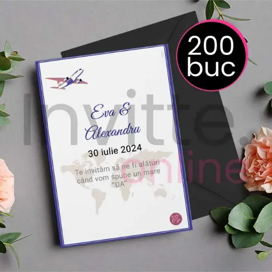 Poza cu Pachet 200 invitatii tiparite de nunta cu plic negru